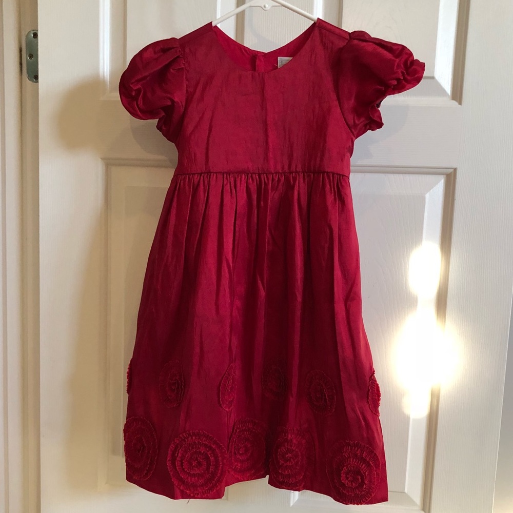 Gorgeous red satin dress with embroidered florets